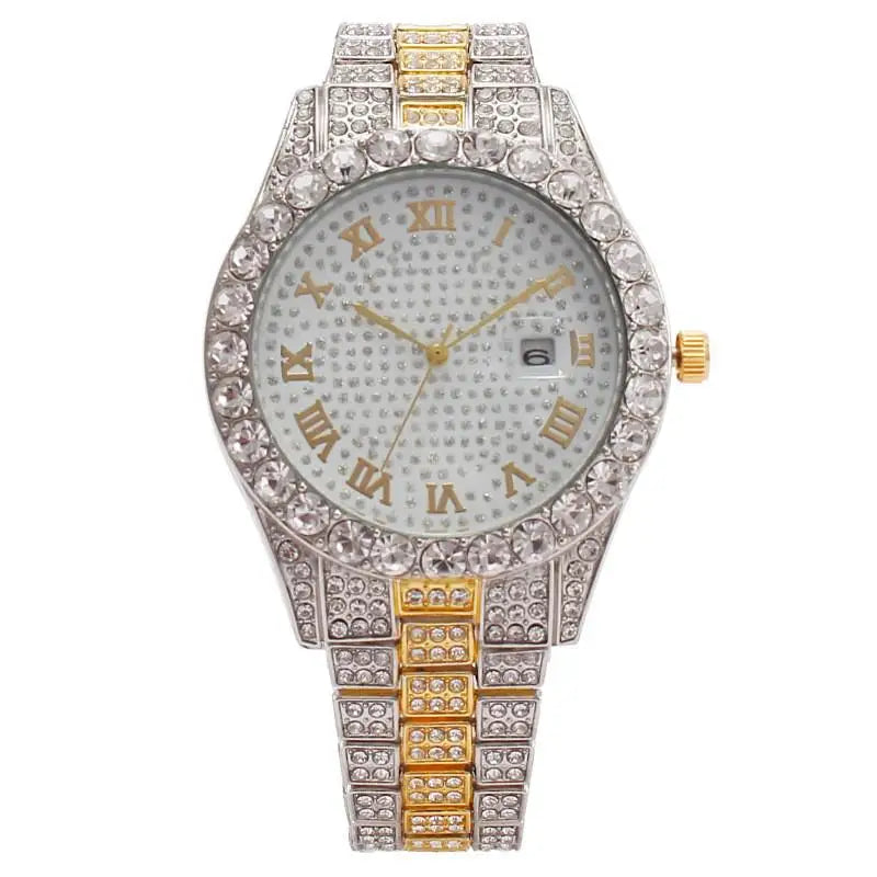 Luxury Iced Out Square Watch – Unisex Diamond Hip Hop Style with Roman Numerals