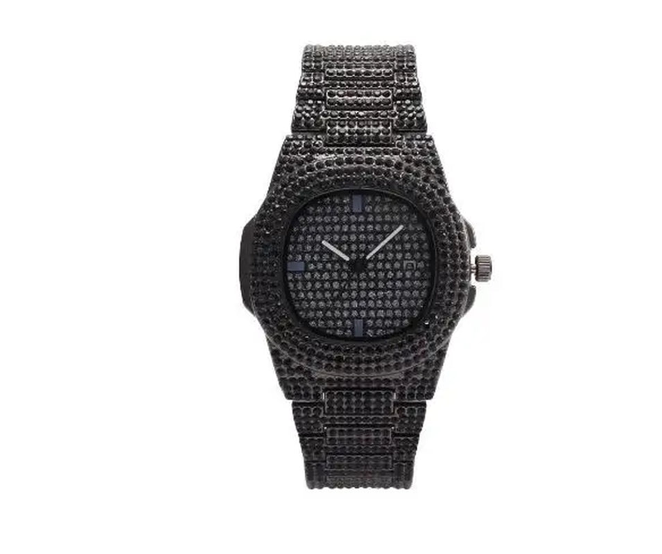 Luxury Iced Out Square Watch – Unisex Diamond Hip Hop Style with Roman Numerals