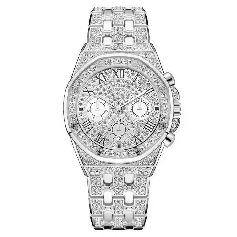 Luxury Iced Out Square Watch – Unisex Diamond Hip Hop Style with Roman Numerals