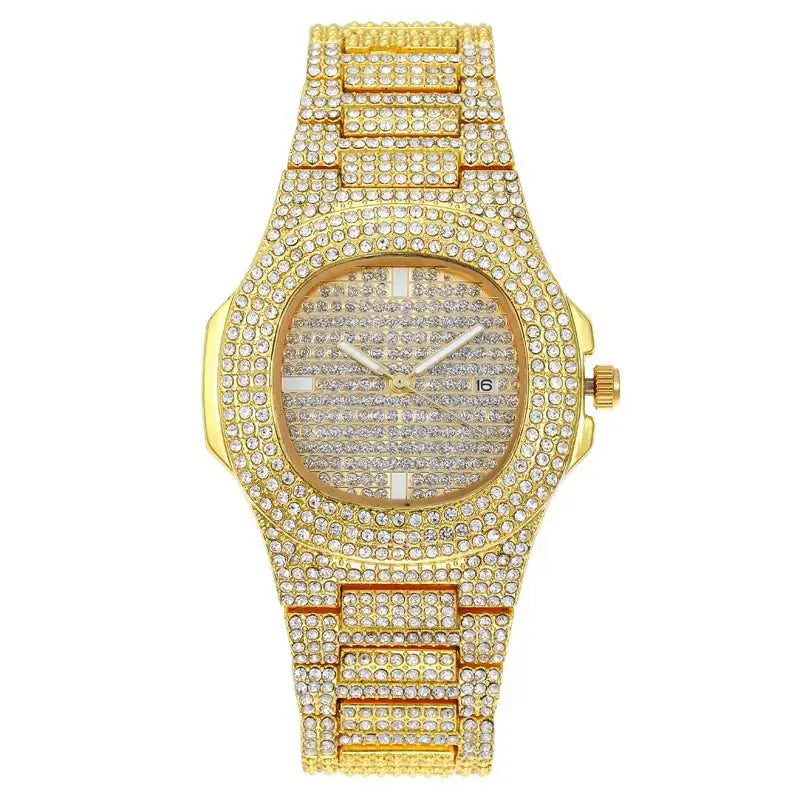 Luxury Iced Out Square Watch – Unisex Diamond Hip Hop Style with Roman Numerals