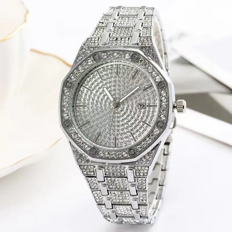 Luxury Iced Out Square Watch – Unisex Diamond Hip Hop Style with Roman Numerals