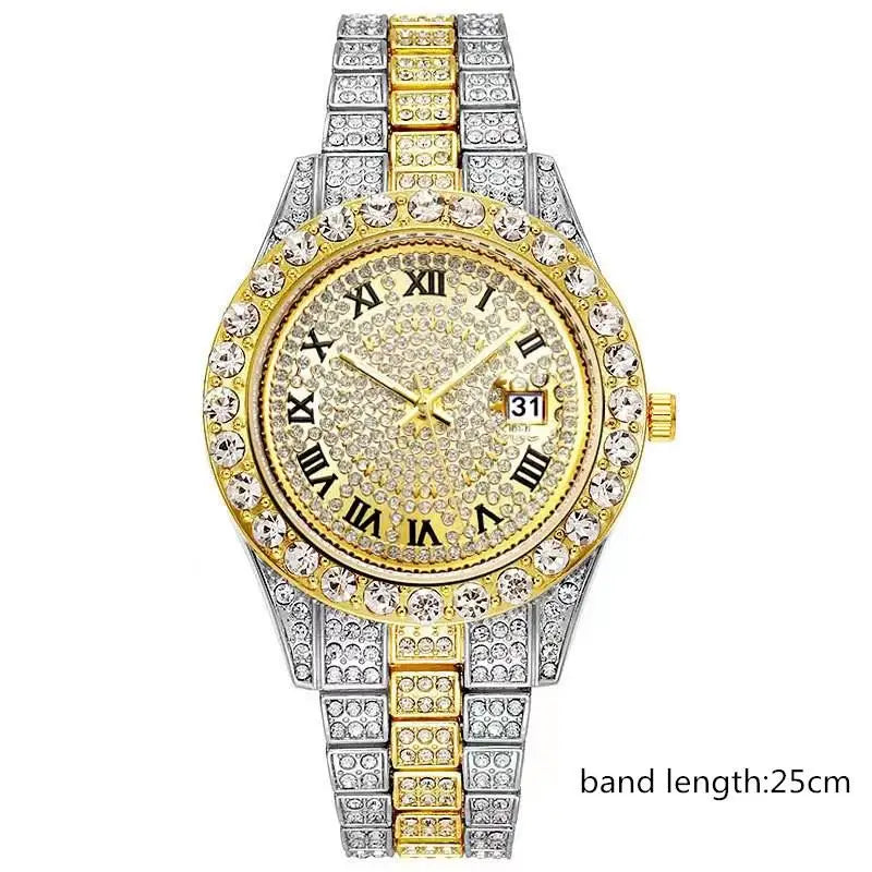 Luxury Iced Out Square Watch – Unisex Diamond Hip Hop Style with Roman Numerals