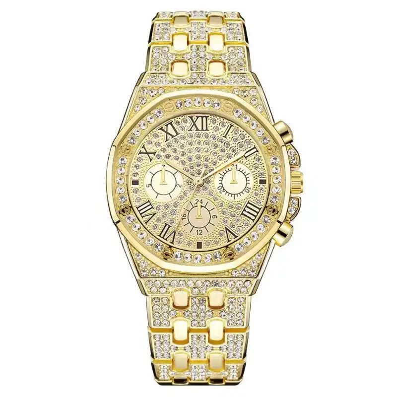 Luxury Iced Out Square Watch – Unisex Diamond Hip Hop Style with Roman Numerals