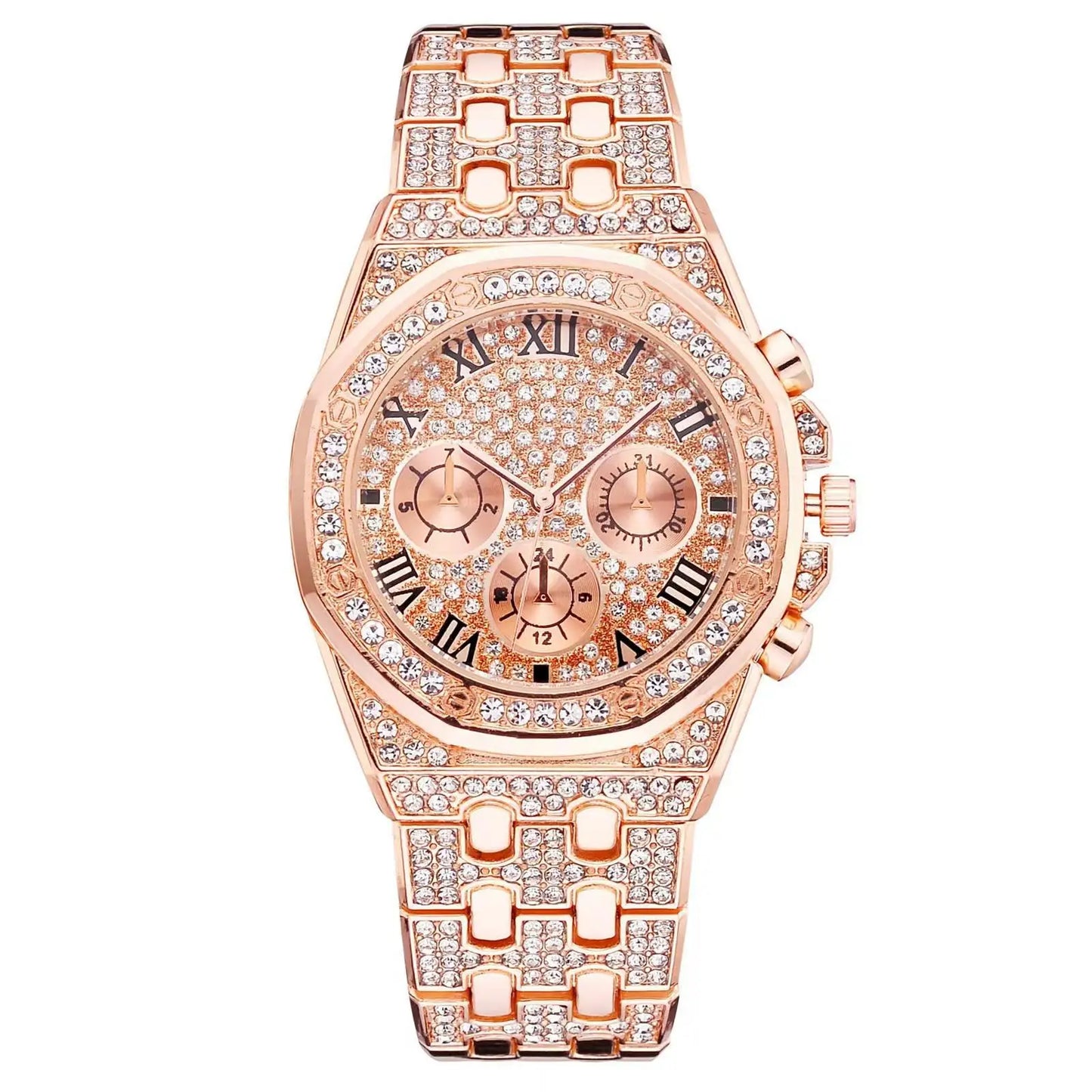 Luxury Iced Out Square Watch – Unisex Diamond Hip Hop Style with Roman Numerals