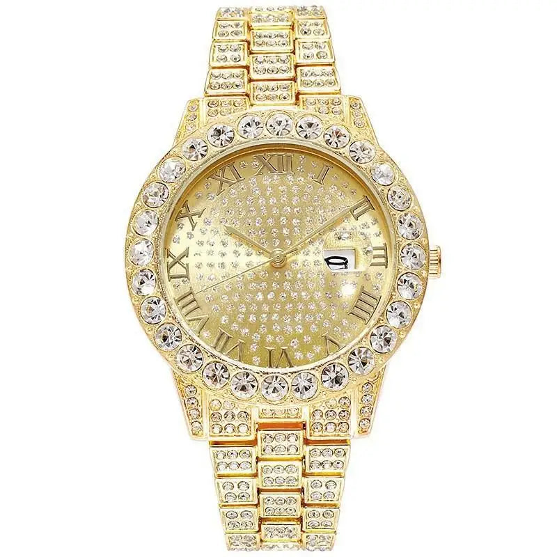 Luxury Iced Out Square Watch – Unisex Diamond Hip Hop Style with Roman Numerals
