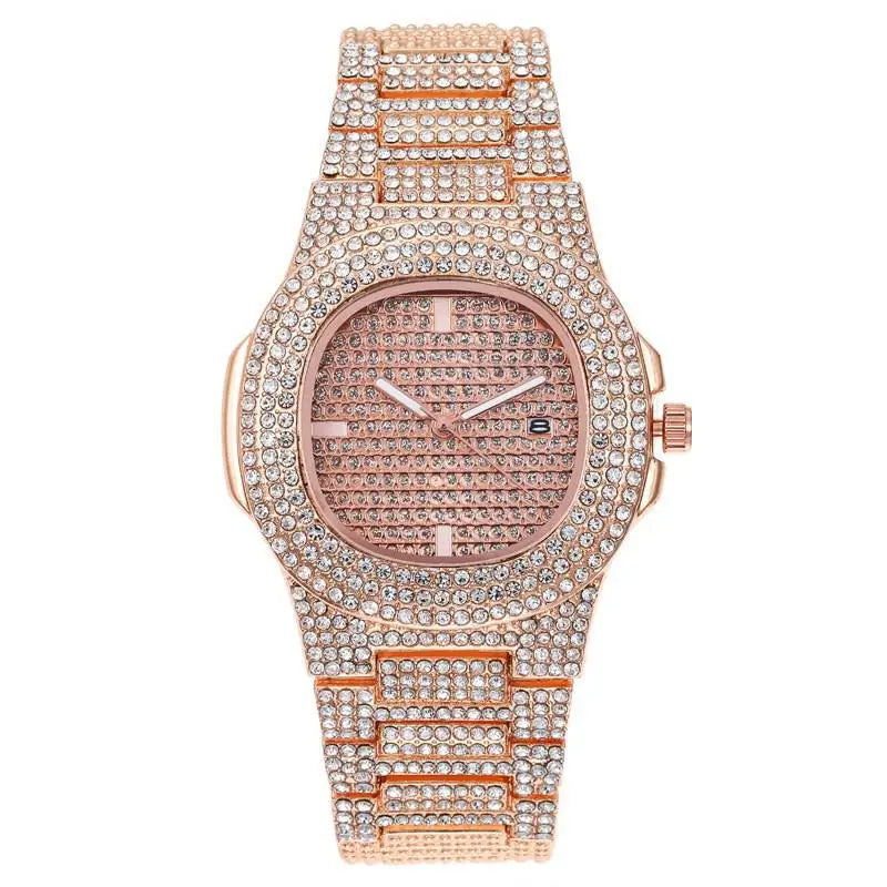 Luxury Iced Out Square Watch – Unisex Diamond Hip Hop Style with Roman Numerals