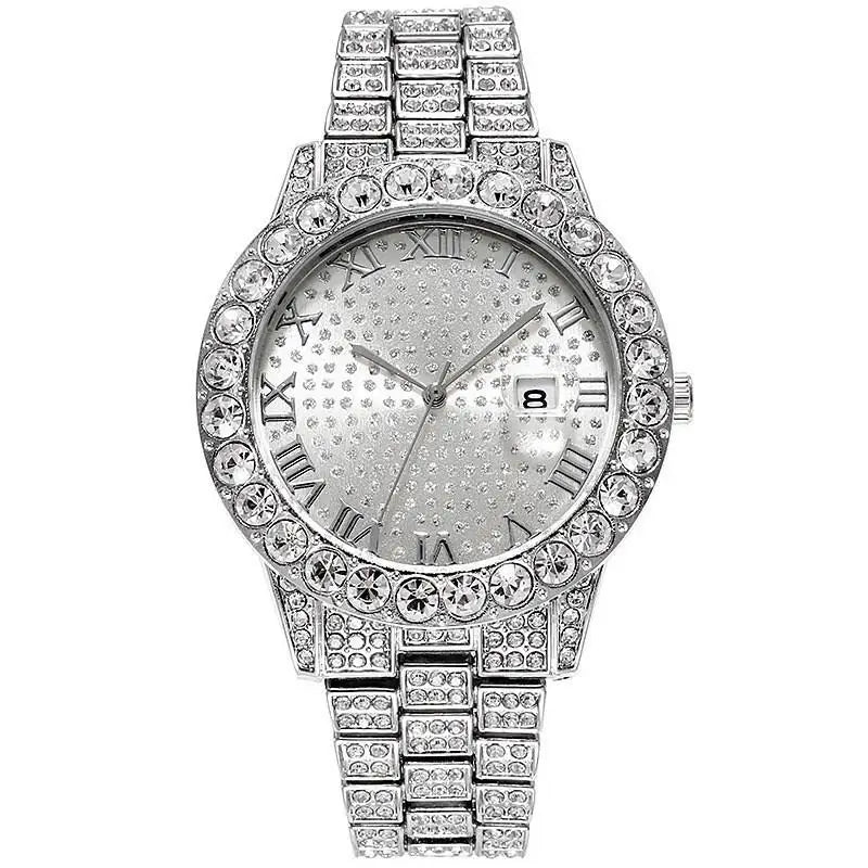 Luxury Iced Out Square Watch – Unisex Diamond Hip Hop Style with Roman Numerals