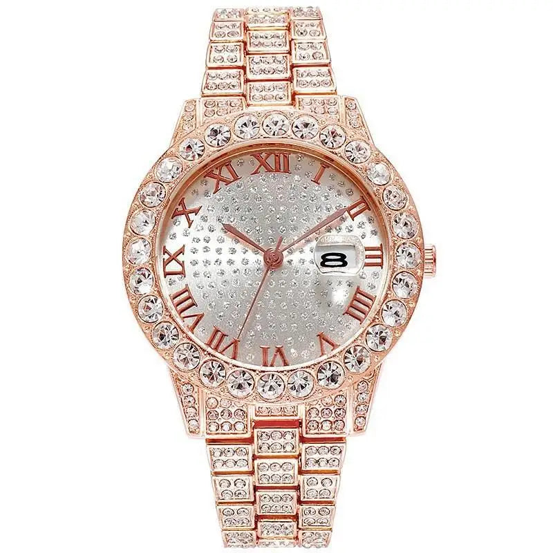 Luxury Iced Out Square Watch – Unisex Diamond Hip Hop Style with Roman Numerals