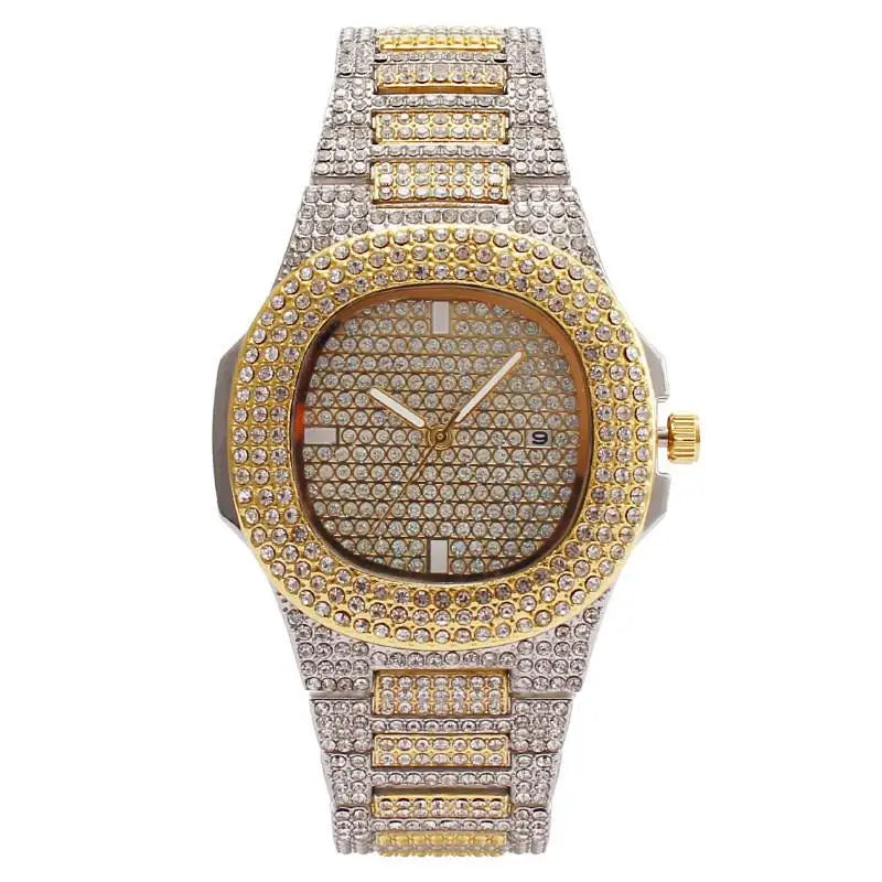Luxury Iced Out Square Watch – Unisex Diamond Hip Hop Style with Roman Numerals