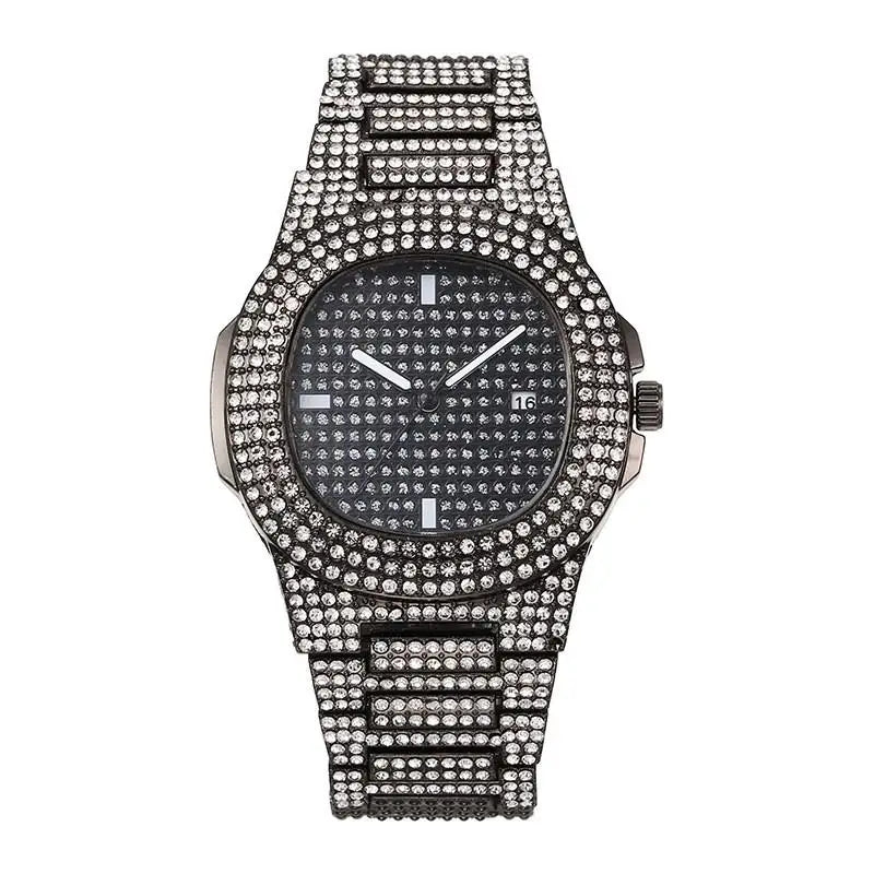 Luxury Iced Out Square Watch – Unisex Diamond Hip Hop Style with Roman Numerals