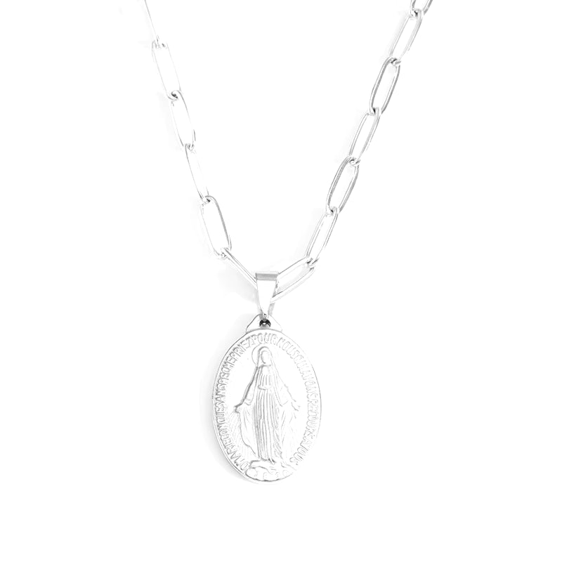 Elegant Stainless Steel Virgin Mary Necklace - Gold/Silver Choker with Medallion & Cross for Women