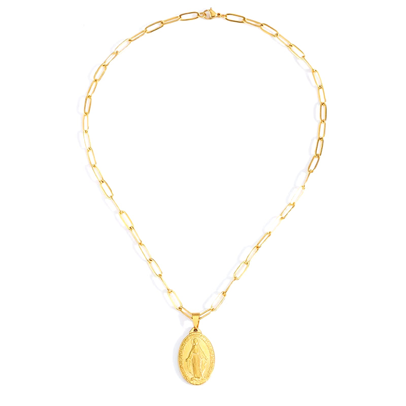 Elegant Stainless Steel Virgin Mary Necklace - Gold/Silver Choker with Medallion & Cross for Women