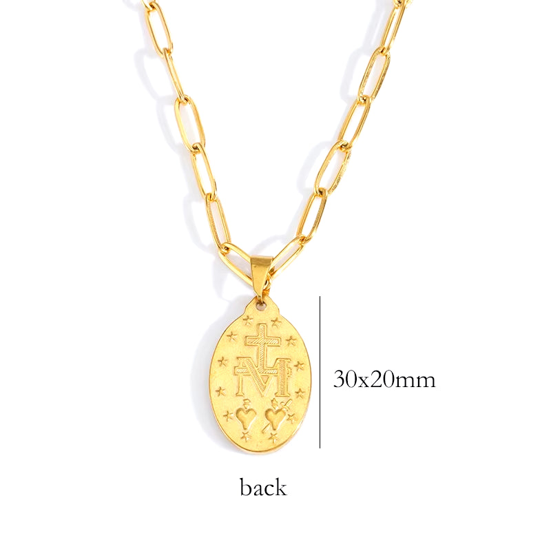 Elegant Stainless Steel Virgin Mary Necklace - Gold/Silver Choker with Medallion & Cross for Women