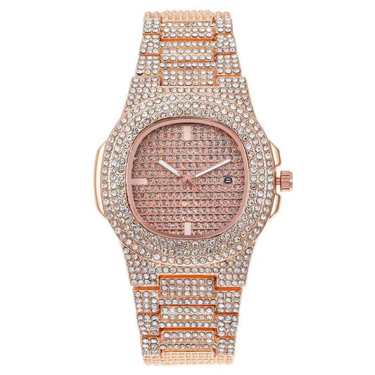 Luxury Iced Out Square Watch – Unisex Diamond Hip Hop Style with Roman Numerals