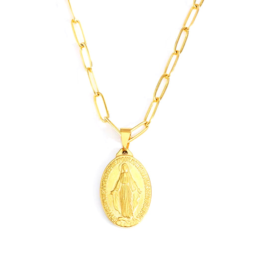 Elegant Stainless Steel Virgin Mary Necklace - Gold/Silver Choker with Medallion & Cross for Women